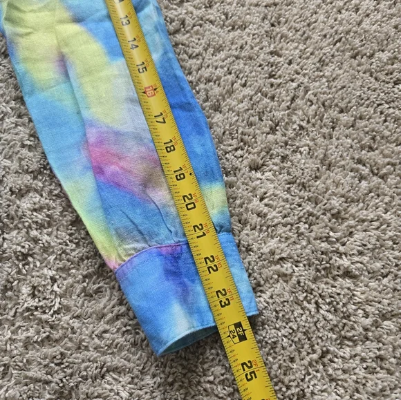 120 Lino Pintuck Linen Shirt Womens 42/S Colorful Pastel Long Sleeve